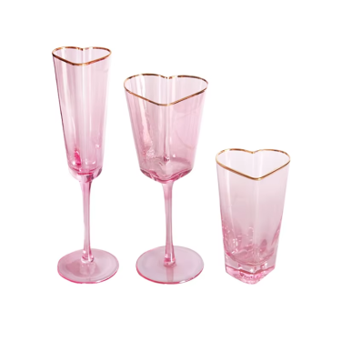 150ml 270ml 280ml Custom Pink Heart Shape Crystal Wine Glass Lead-free champagne Goblet Wine Set Beverage Juice Glass Cup