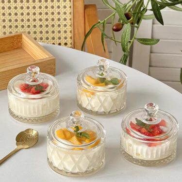 High Quality Luxury Thick Wall Stackable Glass Canister Glass Candy Jar Pudding Yogurt Dessert Glass Food Container