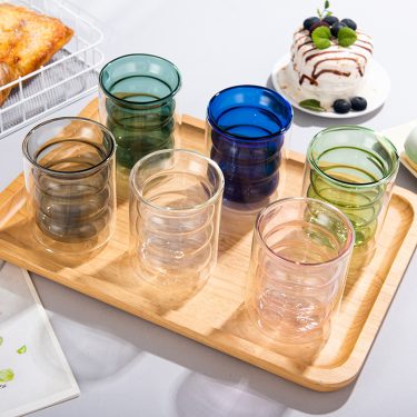 200ml Transparent Customized Colors Double Insulated High Borosilicate Glass Mug Coffee Milk Juice Glass Water Cups