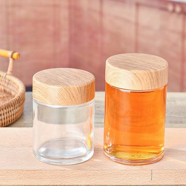 180ml-750ml Transparent Straight Round Glass Honey Jars Jam Pickles Chili Sauce Sealed Glass Jar with Wood Grain Lid