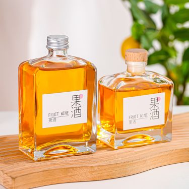 250ml 375ml 500ml Clear Square Thick Bottom Glass Wine Bottles for Liquor Wine Whisky Vodka with Cork or Aluminum Screw Cap