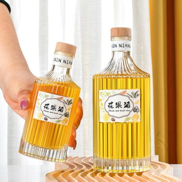 250ml 500ml Thickened Glass Transparent Frosted Vertical Stripe Embossed Sealed Liquor Fruit Wine Vodka Whiskey Rum Glass Bottle