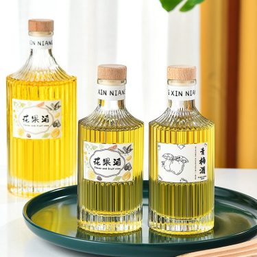250ml 500ml Thickened Glass Transparent Frosted Vertical Stripe Embossed Sealed Liquor Fruit Wine Vodka Whiskey Rum Glass Bottle