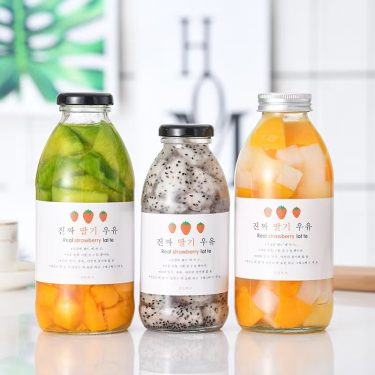 Hot 10oz 12oz 16oz &300ml 350ml 500ml Clear Empty Cylinder Milk Drinking Juice Tea Beverage Glass Bottle with Screw Metal Lid