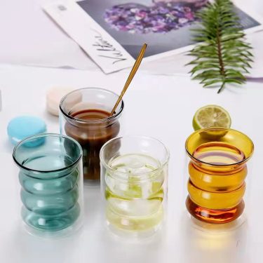 200ml Transparent Customized Colors Double Insulated High Borosilicate Glass Mug Coffee Milk Juice Glass Water Cups