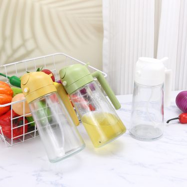 Hot Sale 470ml 600ml High Quality Transparent Round Glass Cooking Olive Oil Dispenser Oil Storage Glass Bottle with Colorful Lid