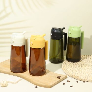Hot Sale 470ml 600ml High Quality Transparent Round Glass Cooking Olive Oil Dispenser Oil Storage Glass Bottle with Colorful Lid