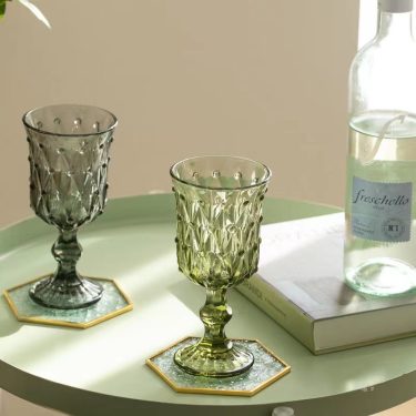 200ml Retro Pearl Point Embossed Glass Goblet Light Luxury Custom Color Green Red Gray Cocktail Red Wine Glass