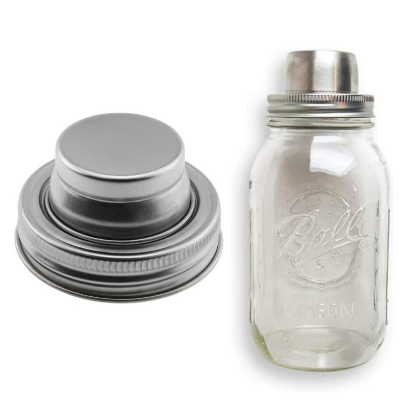 500ml 750ml Transparent Wide Mouth Mason Storage Jar Square Round Glass Jar with Stainless Steel Cocktail Shaker Metal Lid