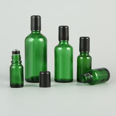 5ml 10ml 15ml 20ml 30ml 50ml 100ml Green Cosmetic Essential Oil Roll on Glass Bottle with Glass or Metal Roller Ball and Cap
