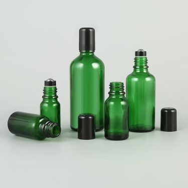5ml 10ml 15ml 20ml 30ml 50ml 100ml Green Cosmetic Essential Oil Roll on Glass Bottle with Glass or Metal Roller Ball and Cap