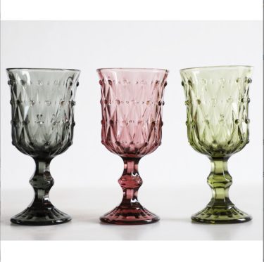 200ml Retro Pearl Point Embossed Glass Goblet Light Luxury Custom Color Green Red Gray Cocktail Red Wine Glass