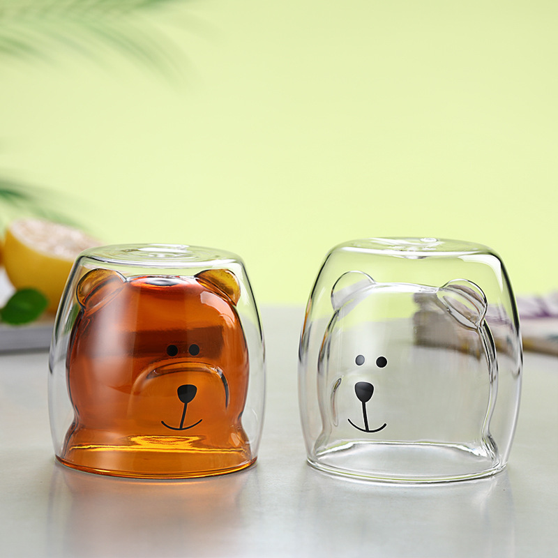 Transparent Customized Colors Double Insulated Small Bear Shape High Borosilicate Glass Mug: Where Function Meets Whimsy