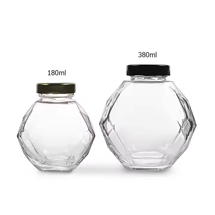 New Products 180ml 380ml Special Shape Glass Jar for Honey Jam Sauce Wine Beverage with Tinplate Cap