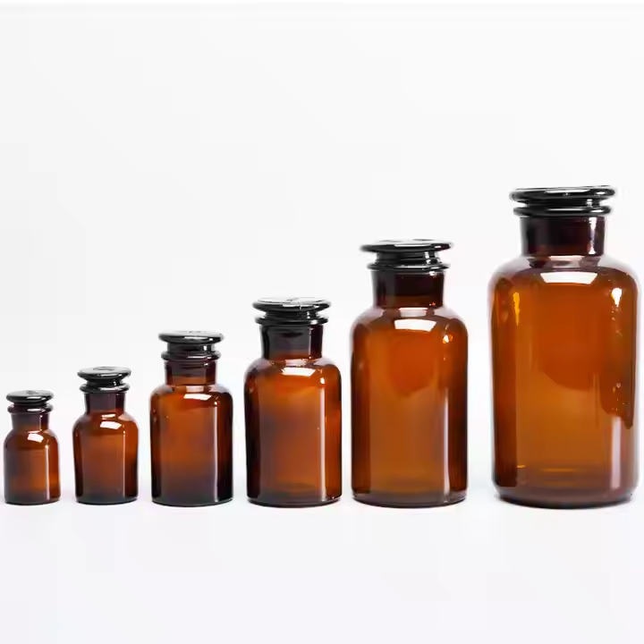 Wholesale Amber 30ml 60ml 125ml 250ml 500ml 1000ml Laboratory Chemical Reagent Glass Bottle With Frosted Sealing Cap