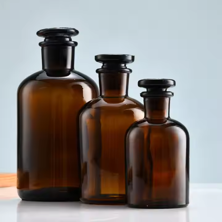 Wholesale Amber 30ml 60ml 125ml 250ml 500ml 1000ml Laboratory Chemical Reagent Glass Bottle With Frosted Sealing Cap