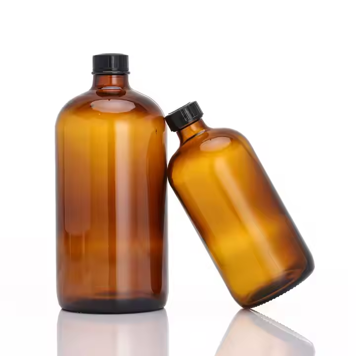 Wholesale Round Amber 1/2 oz 1 oz 2 oz 4 oz 8 oz 16 oz 32 oz Boston Glass Bottles With Screw Cap