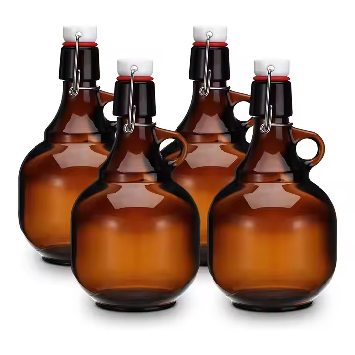 Hot Selling Swing Top Amber Glass Bottles with Stoppers 2L Glass Bottle with Swing Top Cap Ribbed Beer Bottles