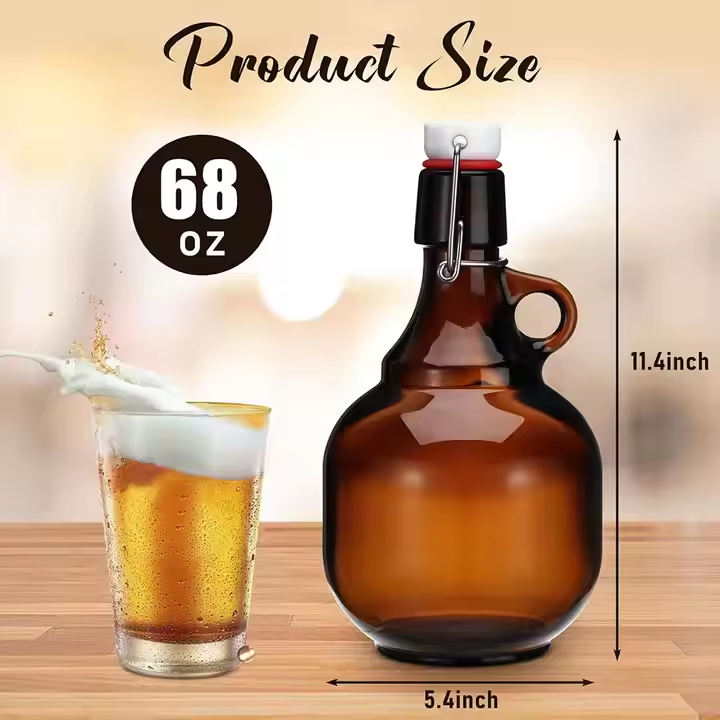 Hot Selling Swing Top Amber Glass Bottles with Stoppers 2L Glass Bottle with Swing Top Cap Ribbed Beer Bottles