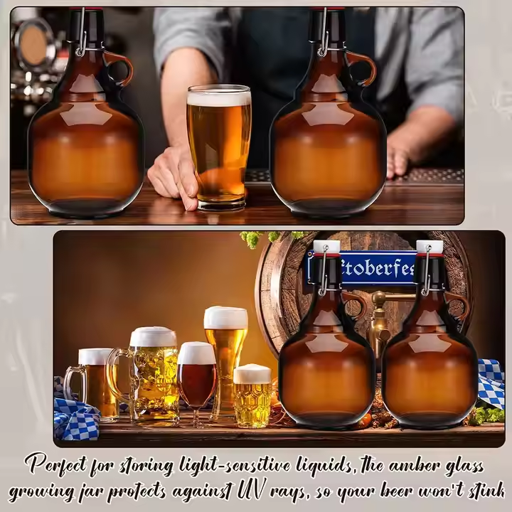 Hot Selling Swing Top Amber Glass Bottles with Stoppers 2L Glass Bottle with Swing Top Cap Ribbed Beer Bottles