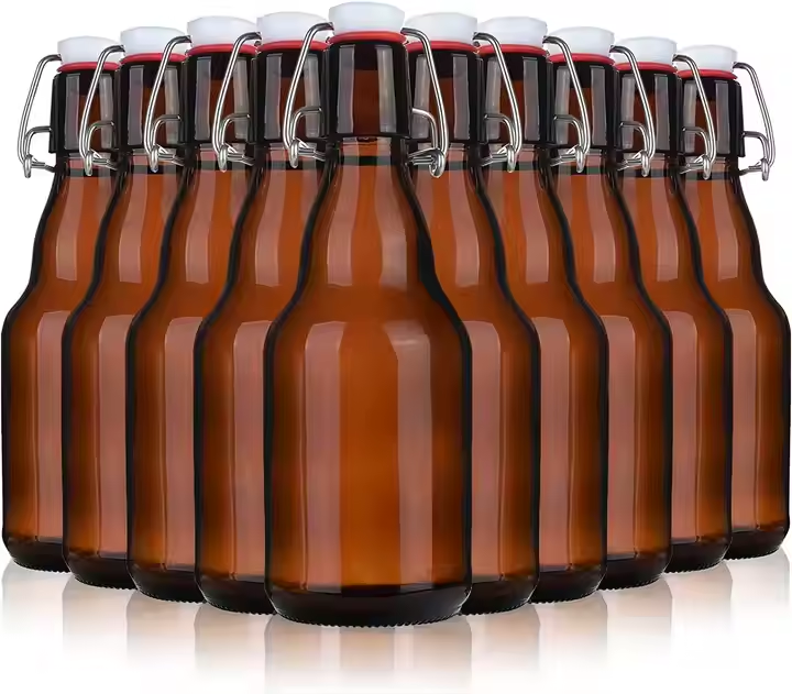 330ml Ciders Kombuchas Storage bottle packing Airtight Silicone Seal Brown Swing Top Clear Glass Beer Bottles with Cork Stoppers