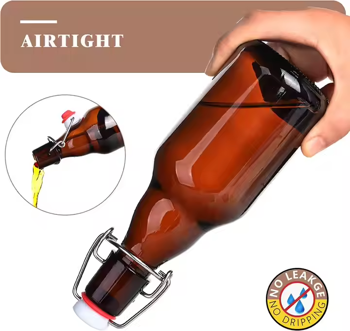 330ml Ciders Kombuchas Storage bottle packing Airtight Silicone Seal Brown Swing Top Clear Glass Beer Bottles with Cork Stoppers