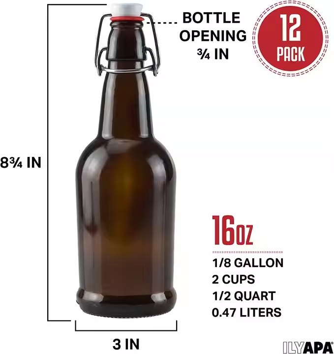 Amber 500ML 16oz Swing Top Growlers Glass Beer Bottle