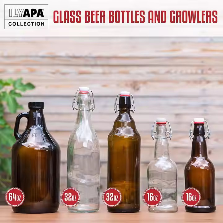 Amber 500ML 16oz Swing Top Growlers Glass Beer Bottle