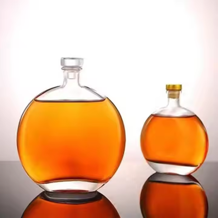 Wholesale Custom Clear Empty Flat 250ml 500ml Champagne Peach Fruit Wine Glass Bottle