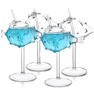 200ml Creative Design Transparent Goblet Wine Glasses Puffer Fish Shape Cocktail Glassware for Wedding Party Bar Home