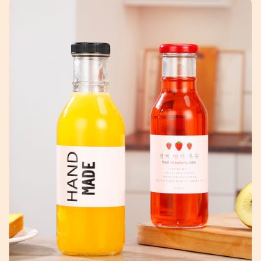 250ml 350ml 500ml Clear Empty Round Glass Bottle for Beverage Juice Kombucha Coffee Milk Sauce with Plastic or Metal Lid