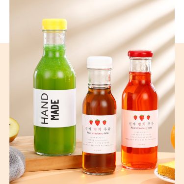 250ml 350ml 500ml Clear Empty Round Glass Bottle for Beverage Juice Kombucha Coffee Milk Sauce with Plastic or Metal Lid