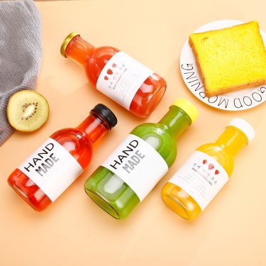 250ml 350ml 500ml Clear Empty Round Glass Bottle for Beverage Juice Kombucha Coffee Milk Sauce with Plastic or Metal Lid