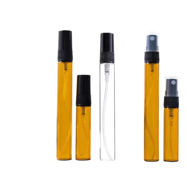 Wholesale 2ml 2.5ml 3ml 5ml 10ml Mini Amber Travel Perfume Atomizer Glass Bottle with clear or Black Sprayer Pump Lid