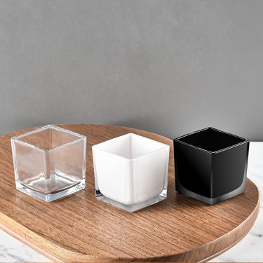 High Quality Transparent Square Thick Wall & Bottom Glass Candle Jar Custom Color and Label
