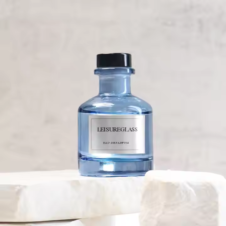 50ml Dark Blue Glass Diffuser Bottle Perfume Aromatherapy Oil Bottle With Cork Reed Stick