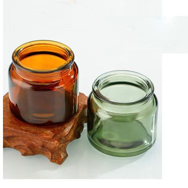 Green Amber Transparent Round Glass Candle Jars Candlestick Holder Custom Private Label Glass Candle Vessels with Cork