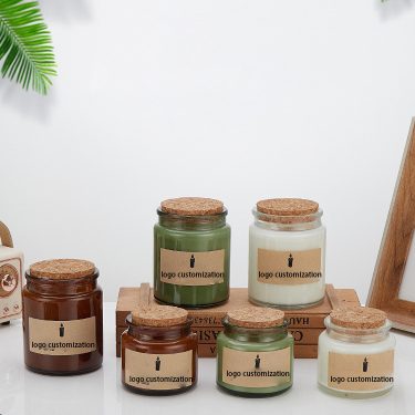 Green Amber Transparent Round Glass Candle Jars Candlestick Holder Custom Private Label Glass Candle Vessels with Cork