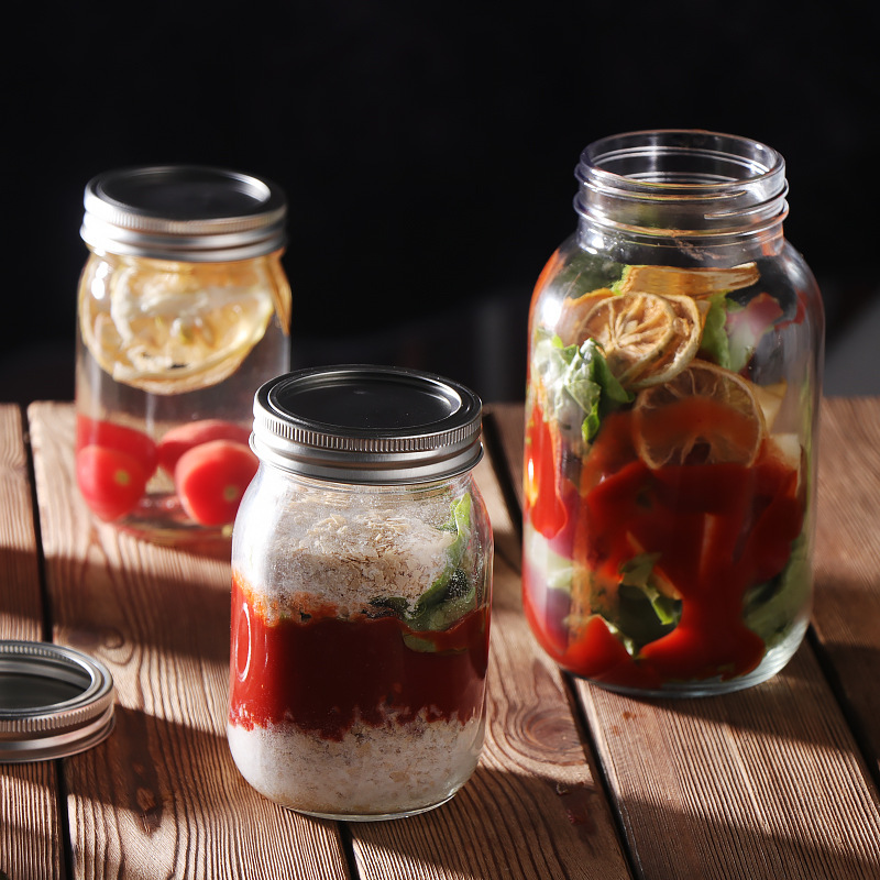 200ml-750ml Octagonal Shape Engraved Letter Embossing Food Glass Mason Jars Suitable for Canned Food Packaging