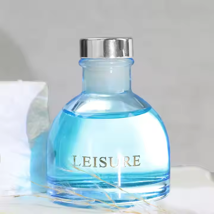 50ml Blue Glass Diffuser Bottle Perfume Car Aromatherapy Bottle With Cork Reed Stick