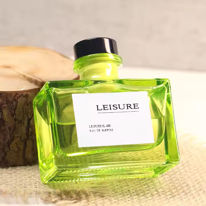 Classic 50ml Light Green Glass Reed Diffuser Bottle Rectangle Perfume Aromatherapy Bottle With Cork