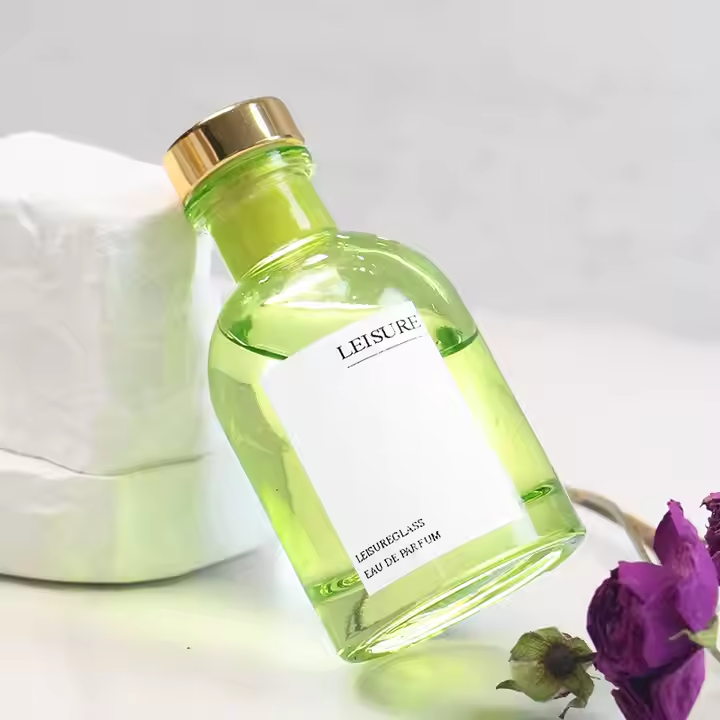 Round 50ml Light Green Glass Diffuser Bottle Home Fragrance Bottle Cork Reed Stick