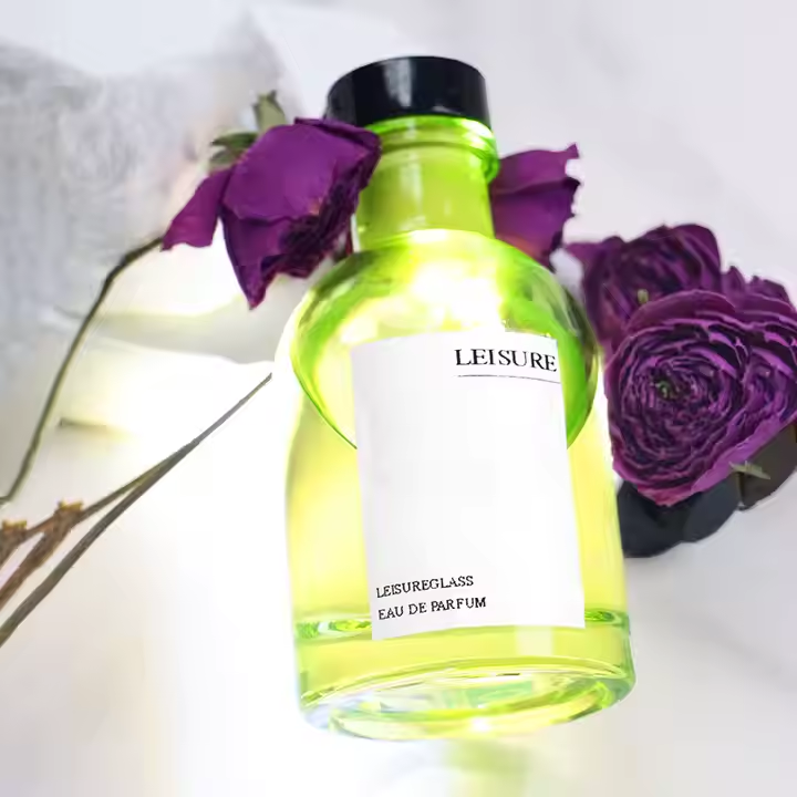 Round 50ml Light Green Glass Diffuser Bottle Home Fragrance Bottle Cork Reed Stick