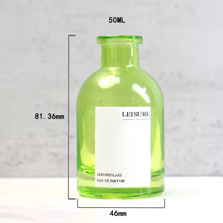 Round 50ml Light Green Glass Diffuser Bottle Home Fragrance Bottle Cork Reed Stick