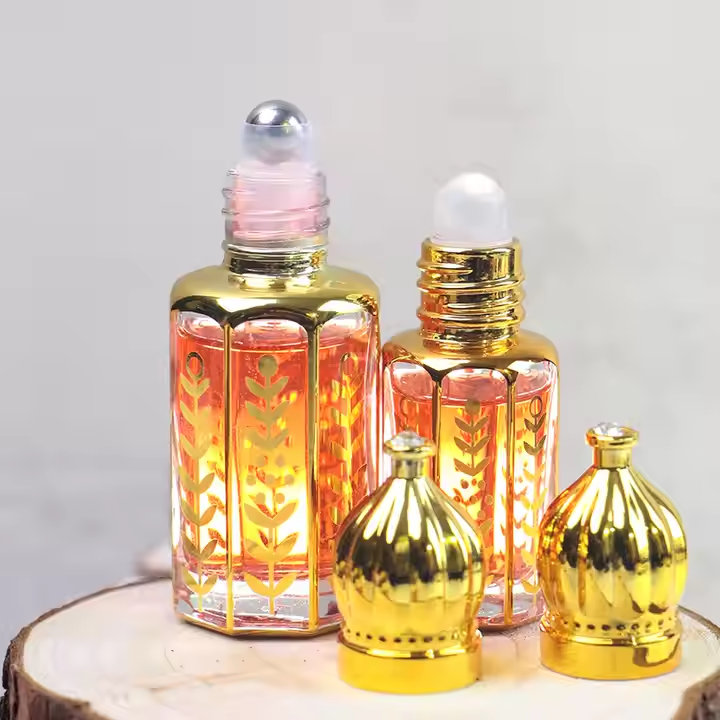 Luxury Custom 6ml 12ml Essential Oil Bottle Gold Plated UV Dubai Glass Roll-On Perfume Bottle for Fragrance Arabian