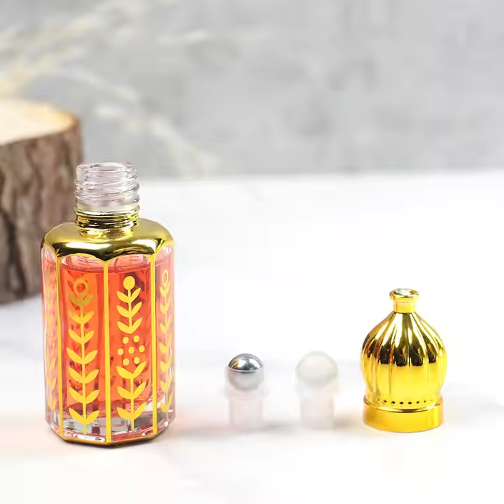 Luxury Custom 6ml 12ml Essential Oil Bottle Gold Plated UV Dubai Glass Roll-On Perfume Bottle for Fragrance Arabian