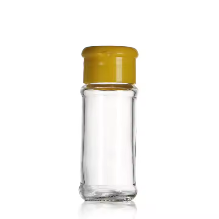 Factory Price Empty clear 70ml Glass Spice Bottle Round Glass Bottle with Flap Lid for Salt Pepper