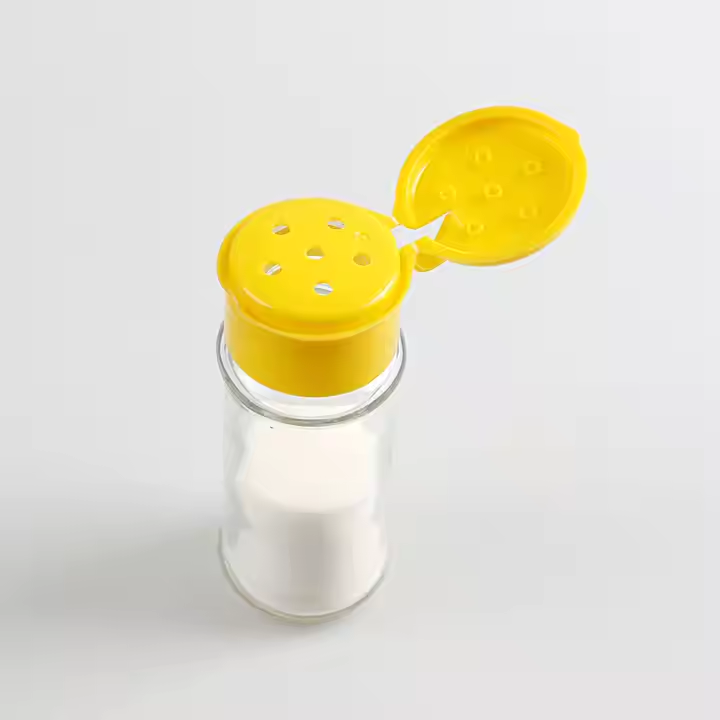 Factory Price Empty clear 70ml Glass Spice Bottle Round Glass Bottle with Flap Lid for Salt Pepper