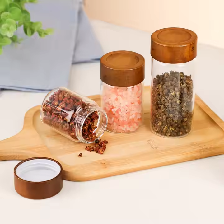 Customized 47mm Diameter High Borosilicate Glass Tube Wooden Lid 200ml 100ml 120ml Options Straight Transparent 200ml Screw