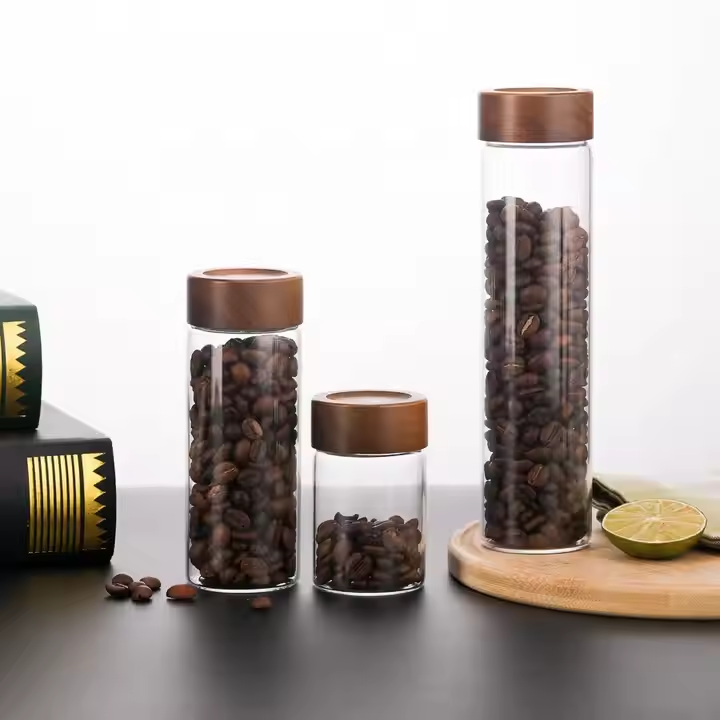 Customized 47mm Diameter High Borosilicate Glass Tube Wooden Lid 200ml 100ml 120ml Options Straight Transparent 200ml Screw